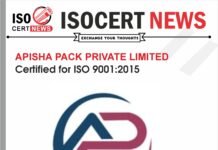 APISHA PACK PRIVATE LIMITED Achieves ISO 9001, Upholding its Quality Stewardship