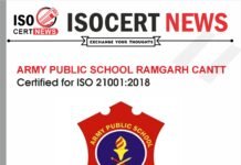 ARMY PUBLIC SCHOOL RAMGARH CANTT received ISO 9001:2015 Certification